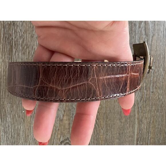 Vintage STREETS AHEAD Brown Western Croc Leather Belt Small 26 main image 8